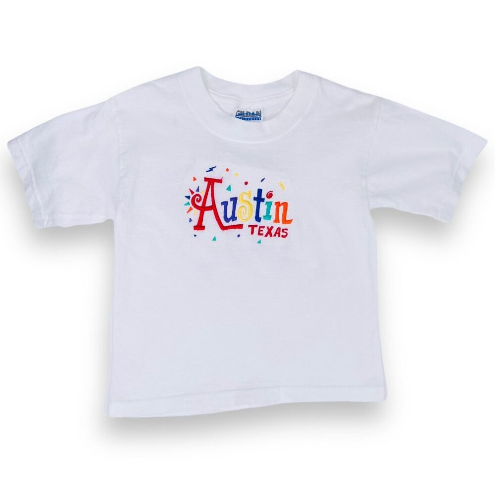 Vintage 90s AUSTIN TEXAS Embroidered White Short Sleeve Travel T-Shirt Top 6 - 8